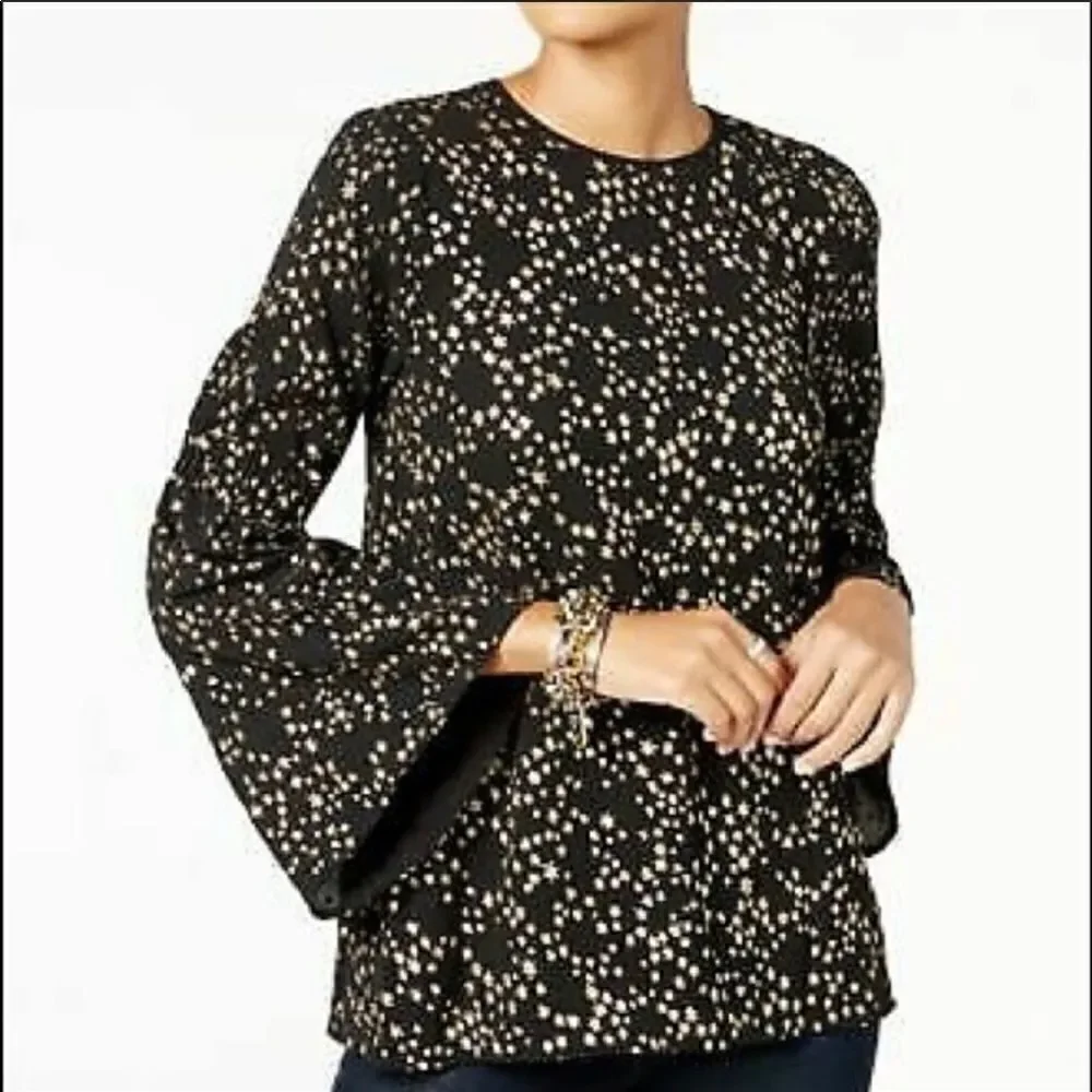 Michael Kors black glitter stars bell sleeve top S